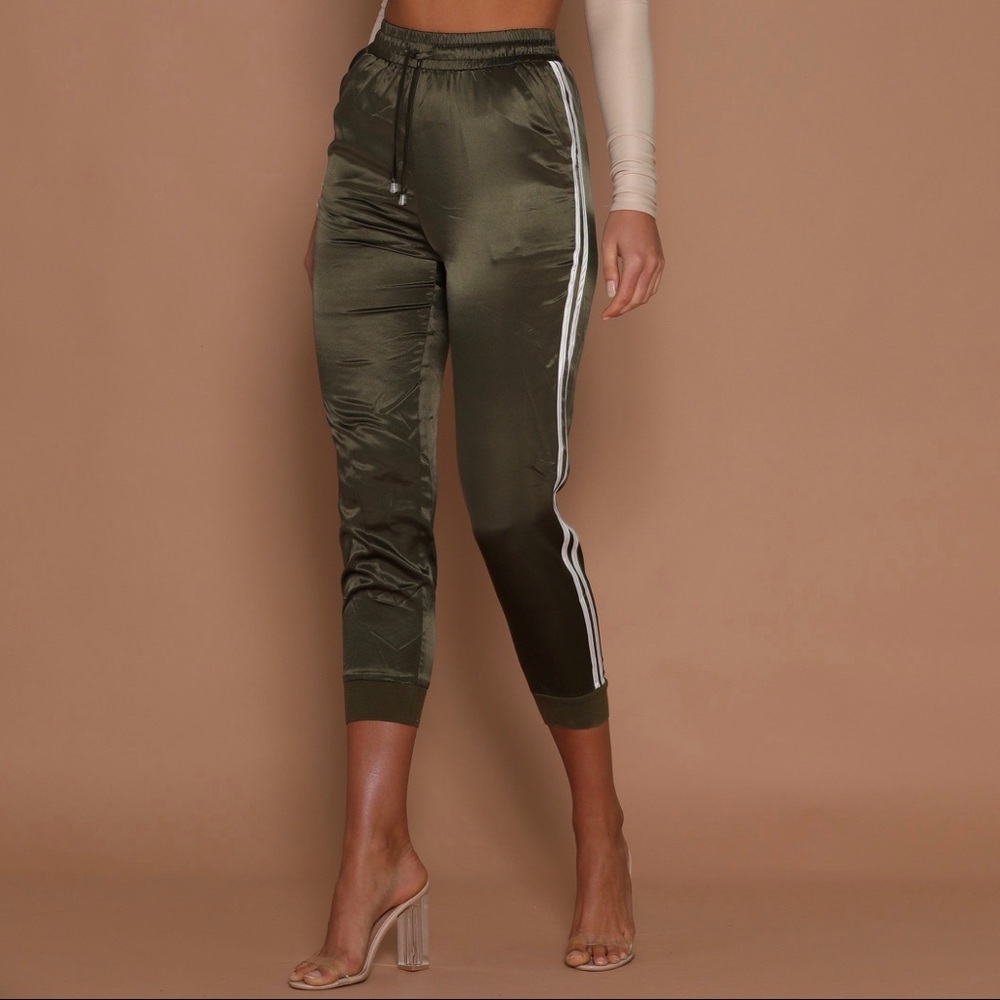 Meshki - Kylia Satin Track Pant in Khaki Green 💚